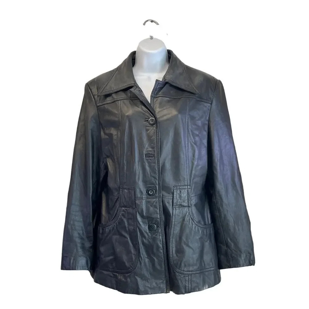 Wilsons Maxima Womens L Black Leather Jacket FLAWS
